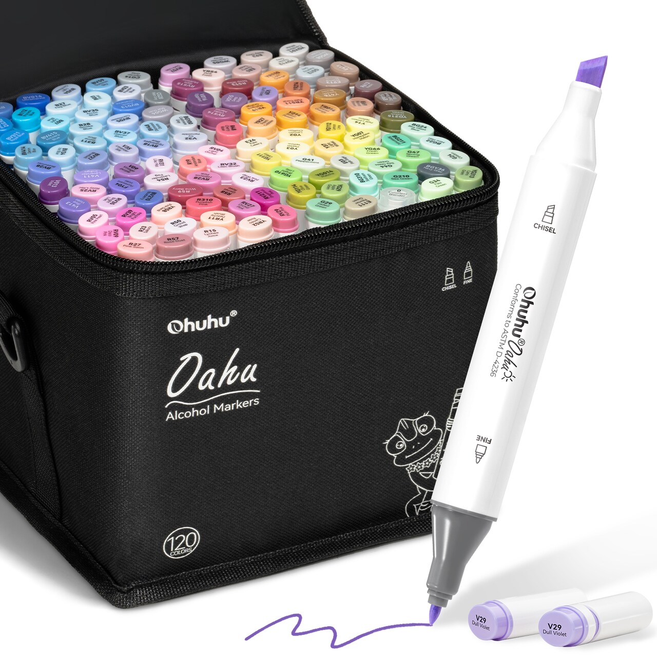 Ohuhu Alcohol Markers, 120-color Marker Set for Artists, Oahu Series, Double Tipped Alcohol Based Art Markers for Adults Coloring Sketching Illustration, Marker Case, Fine & Chisel